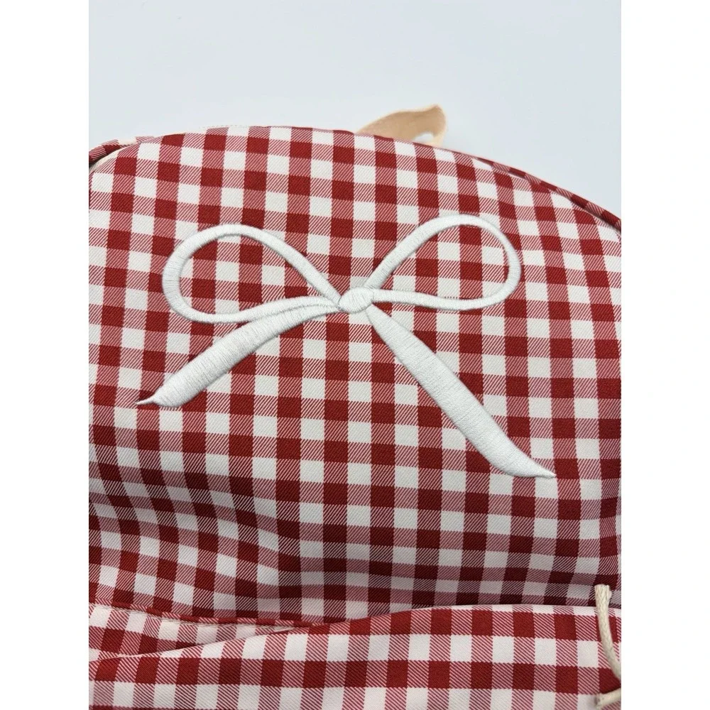 Red and White Checkered Backpack with Embroidered Bow - Zenana